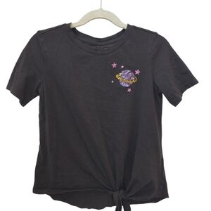 Old Navy Black Short Sleeve Tee with Sequin Planet and Pink Stars
